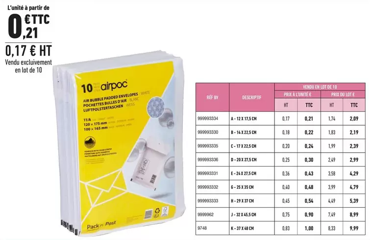 Airpoc - Pochettes Bulles Plastiques offre à 0,21€ sur Bureau Vallée