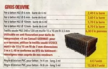 Gros Oeuvre  Fer À Béton HLE 0 6 Mm-barre De 6 Ml  offre à 2,4€ sur Gedimat