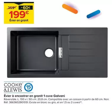 Cooke & Lewis Évier Encastrer Granit 1 Cuve Galvani - Élégance et Durabilité pour Votre Cuisine