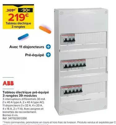 ABB Tableau Électrique Prééquipé 3 Rangées 39 Modules - Idéal pour vos installations électriques