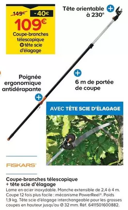 Fiskars Coupe-branche Télescopique avec Tête de Scie à Élagage - Outil Idéal pour le Jardinage