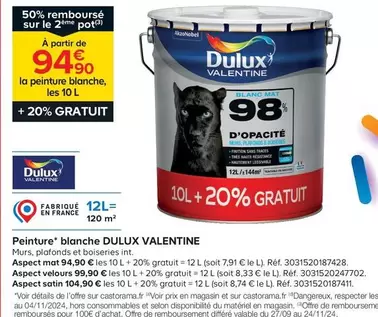 Dulux - Valentine Peinture Blanche Aspect Mat