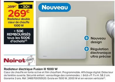 noirot - radiateur électrique fusion iii 1000 w