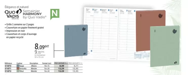 Quo Vadis - Semainier Harmony offre à 8,09€ sur Office Depot
