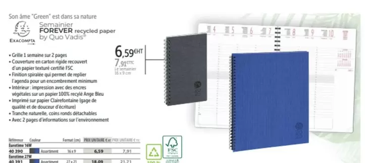 Exacompta - Semainier Forever offre à 6,59€ sur Office Depot