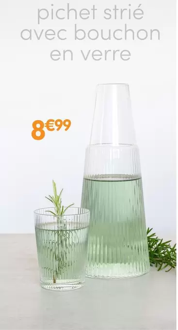 Pichet Strié Avec Bouchon En Verre offre à 8,99€ sur B&M