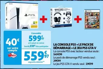 Sony - La Console PS5 + Le Pack De Demarrage + Le Jeu PS5 GTA V offre à 559,97€ sur Auchan Hypermarché