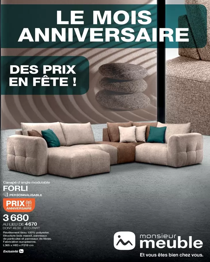 Le Mois Anniversaire Des Prix En Fête! offre à 3680€ sur monsieur meuble