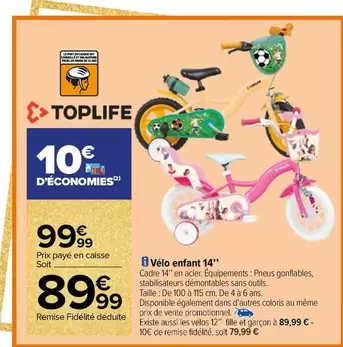 Toplife - Vélo Enfant 14" offre à 89,99€ sur Carrefour Contact