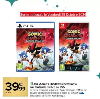 Nintendo - Jeu «sonic X Shadow Generations» Sur  Switch Ou Ps5 offre à 39,99€ sur Carrefour Contact