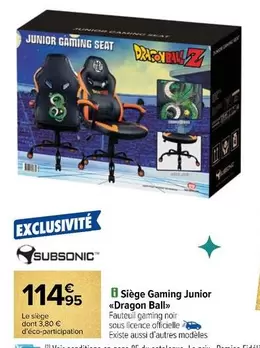 Subsonic - Siège Gaming Junior  Dragon Ball»> offre à 114,95€ sur Carrefour Contact