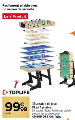 Toplife - La Table De Jeux 15 En 1 Pliable offre à 99,99€ sur Carrefour City