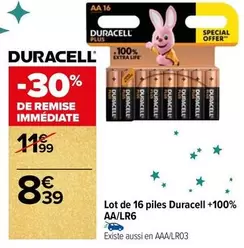 Duracell - Lot De 16 Piles  +100% Aa/lr6 offre à 8,39€ sur Carrefour City