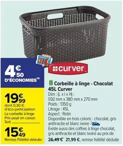 Curver - Corbeille à linge - Chocolat 45l offre à 15,49€ sur Carrefour City