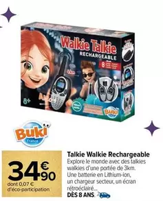 Talkie Walkie Rechargeable offre à 34,9€ sur Carrefour