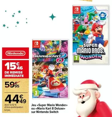 Nintendo - Jeu «Super Mario WonderOu « Mario Kart 8 PeluxeSur  Switch offre à 44,49€ sur Carrefour