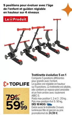 Toplife - Trottinette Évolutive 5 En 1 offre à 59,99€ sur Carrefour Drive