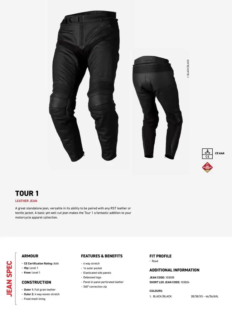 Tour 1 Leather Jean offre sur Bihr