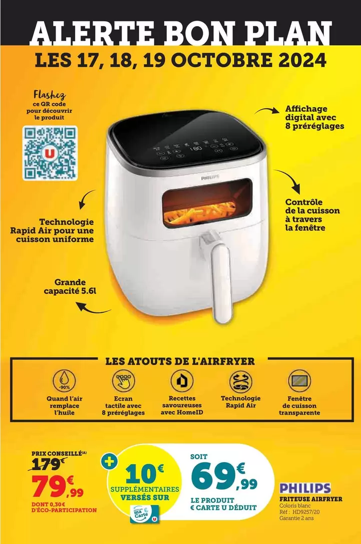 Philips - Friteuse Airfryer HD9257/20  offre à 79,99€ sur U Express