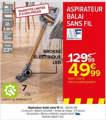 Medek - Aspirateur Balai Sans Fil Réf. : Medfil