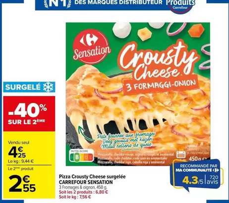 carrefour - pizza crousty cheese surgelée