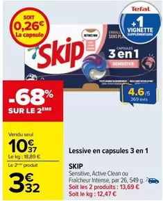 Tefal - Skip - Lessive En Capsules 3 En 1