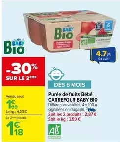 carrefour - purée de fruits bébé baby bio