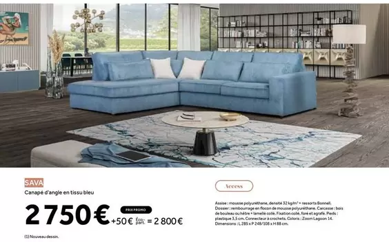 Sava - Canapé D'Angle En Tissu Bleu offre à 2750€ sur Chateau d'Ax