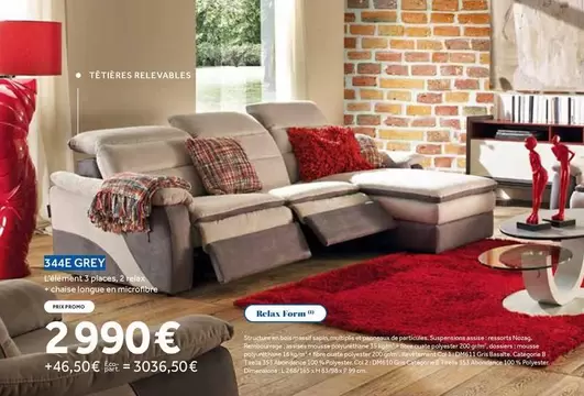 L'Élément 3 Places, 2 Relax + Chaise Longue En Microfibre offre à 2990€ sur Chateau d'Ax