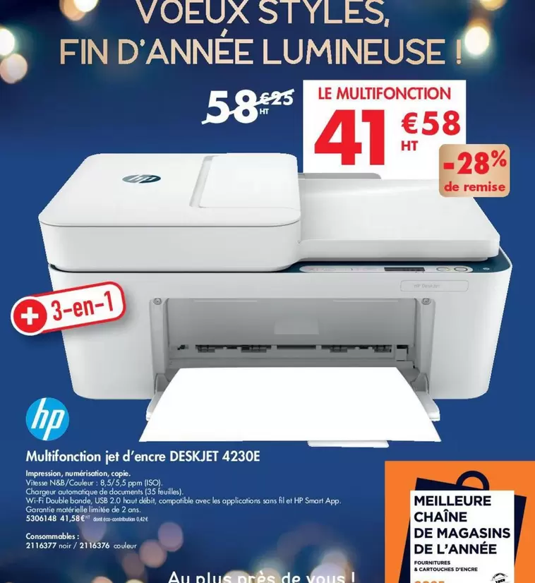 HP - Multifonction Jet D'Ence Deskjet 4230E offre à 41,58€ sur Plein ciel