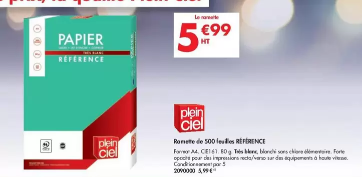 Plen Ciel - Ramette De 500 Feuilles Référence offre à 5,99€ sur Plein ciel