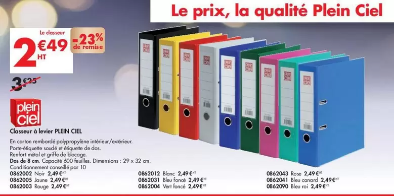 Plen Ciel -  Classeur À Levier offre à 2,49€ sur Plein ciel