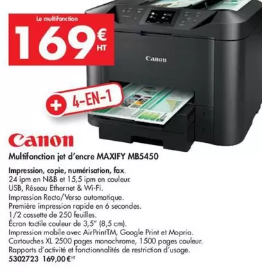 Canon - Multifonction Jet D'Encre Maxify MB5450 offre à 169€ sur Plein ciel