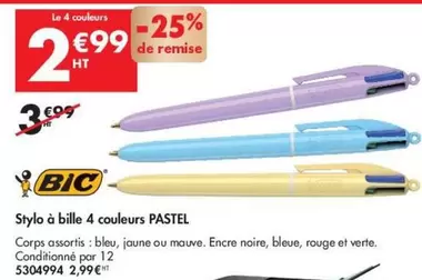 BIC - Stylo À Bille 4 Couleurs Pastel offre à 2,99€ sur Plein ciel