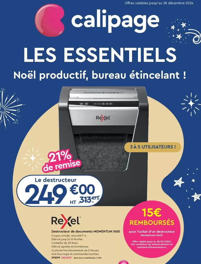 Rexel - Destructeur De Documents Momentum X415 offre à 249€ sur Calipage