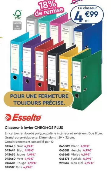 Esselte - Classeur À Levière Chromos Plus offre à 4,99€ sur Calipage