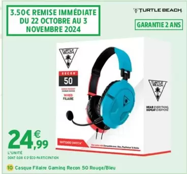 Casque Filaire Gaming Recon 50 Rouge/bleu offre à 24,99€ sur Intermarché Hyper