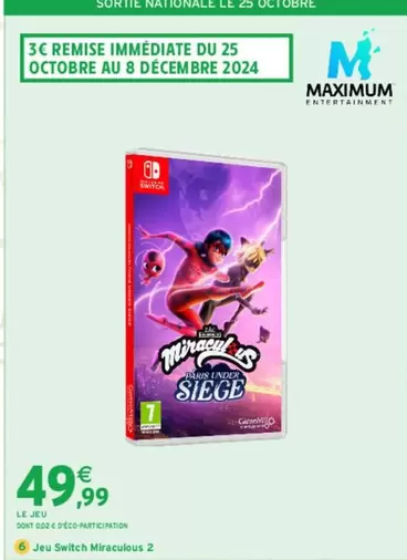 Jeu Switch Miraculous 2 offre à 49,99€ sur Intermarché Hyper