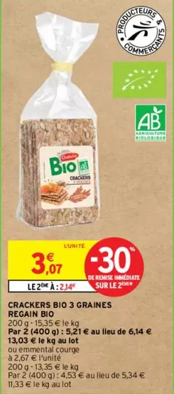 Regain Bio - Crackers Bio 3 Graines offre à 3,07€ sur Intermarché Express