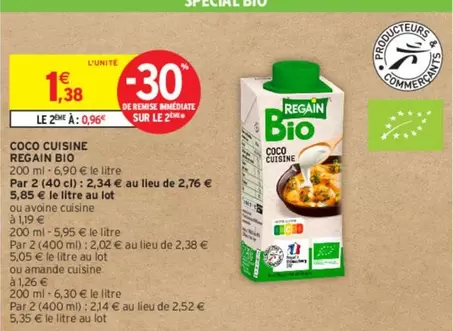 Regain Bio - Coco Cuisine offre à 1,38€ sur Intermarché Express