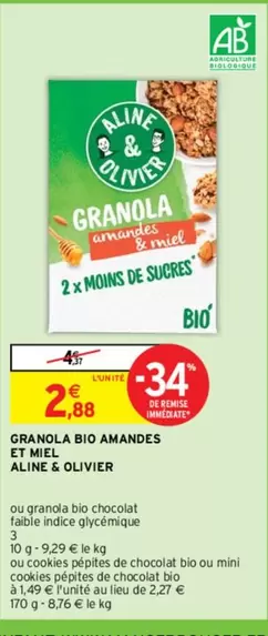 Granola -  Bio Amandes Et Miel offre à 2,88€ sur Intermarché Express