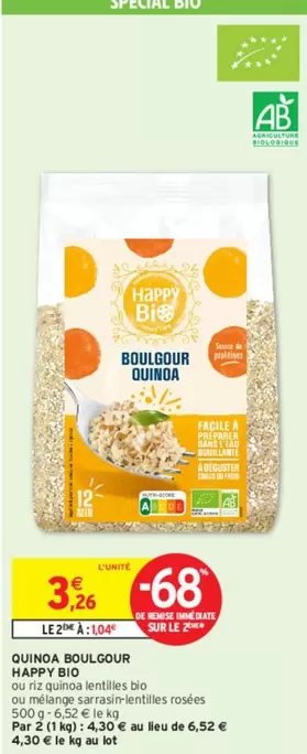 Quinoa Boulgour Happy Bio offre à 3,26€ sur Intermarché Express