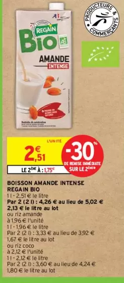 Regain Bio - Boisson Amande Intense offre à 2,51€ sur Intermarché Express