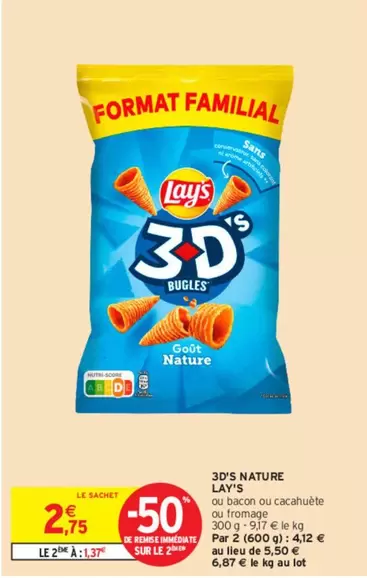 Lay's - 3D'S Nature offre à 2,75€ sur Intermarché Express