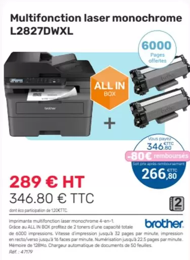 Brother - Multifonction Laser Monochrome L2827DWXL  offre à 289€ sur Office Depot