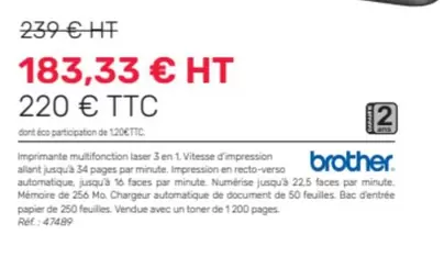 Brother - Multifonction Laser Monochrome L2660DW offre à 183,33€ sur Office Depot