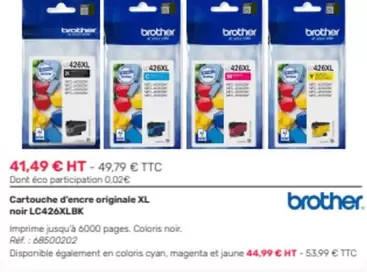 Brother - Cartouche D'Encre Originale Xl Noir LC426XLBK offre à 41,49€ sur Office Depot