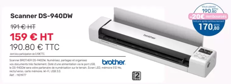 Brother - Scanner DS 9400W offre à 159€ sur Office Depot