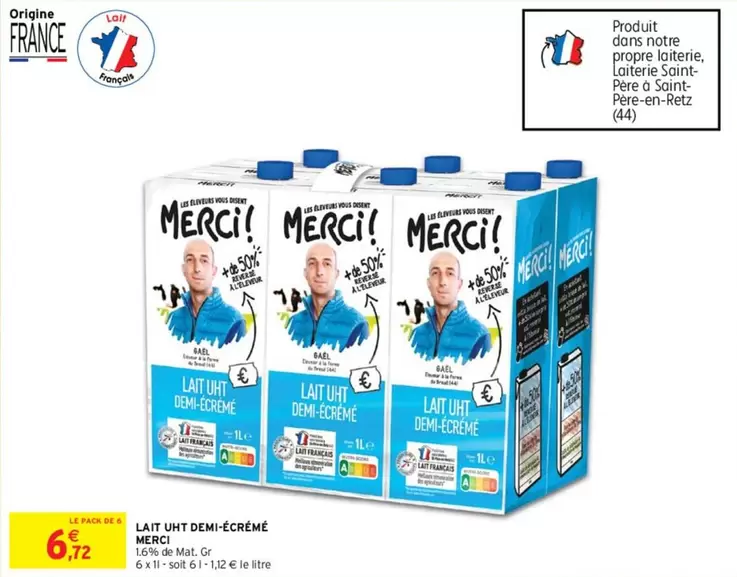 Merci - Lait Uht Demi-écrémé offre à 6,72€ sur Intermarché Contact