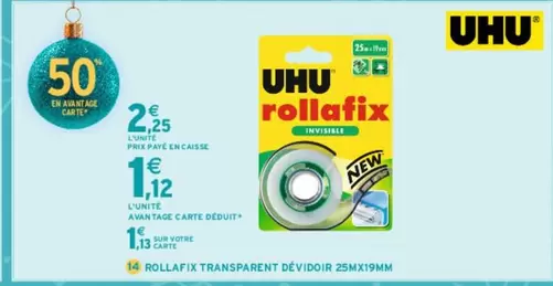 Uhu - Collafix Transparent Dévidoir 25mx19mm offre à 1,12€ sur Intermarché